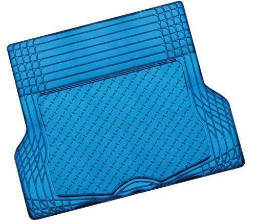 Blue car boot mat with textured surface on a white background