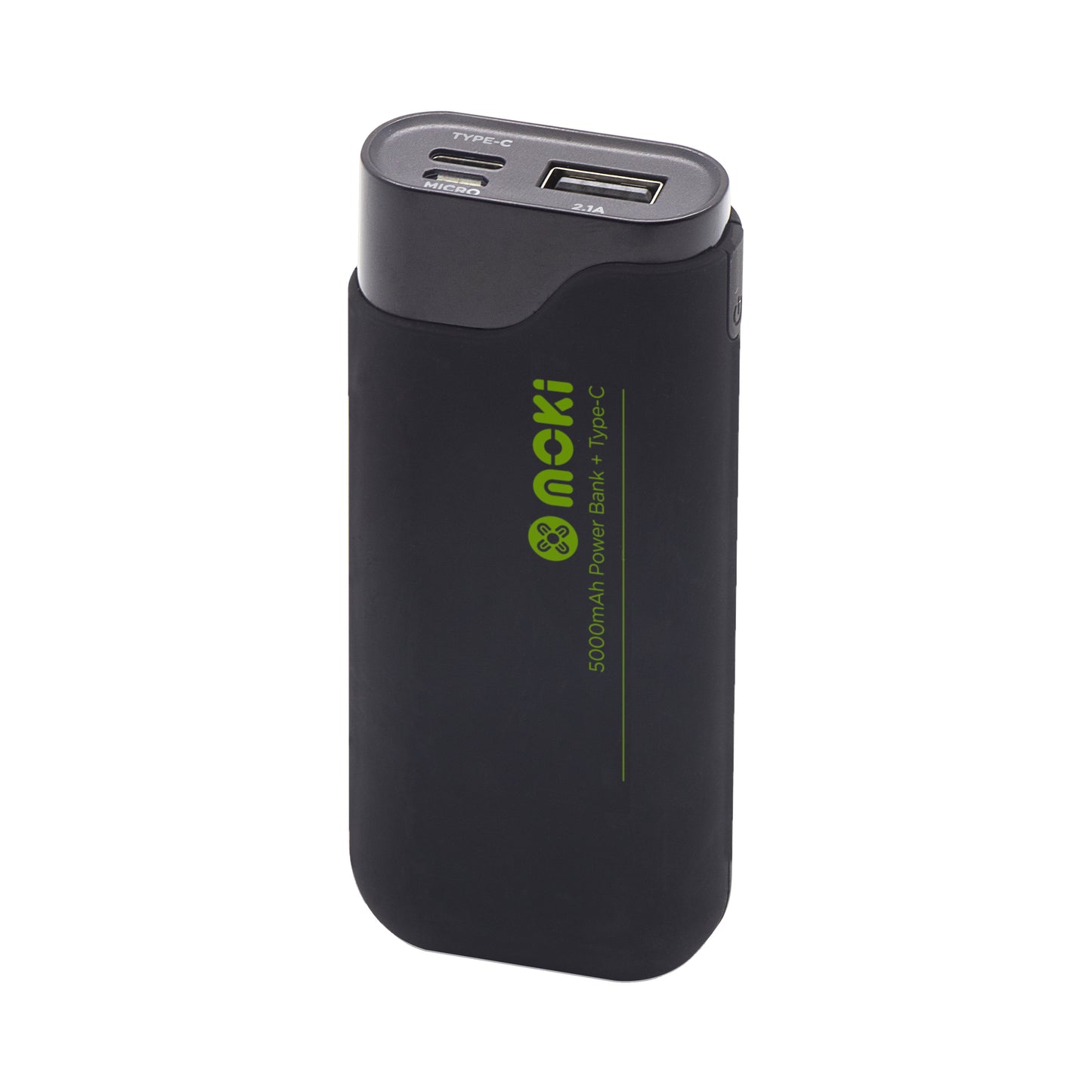 Black power bank with USB ports on a white background