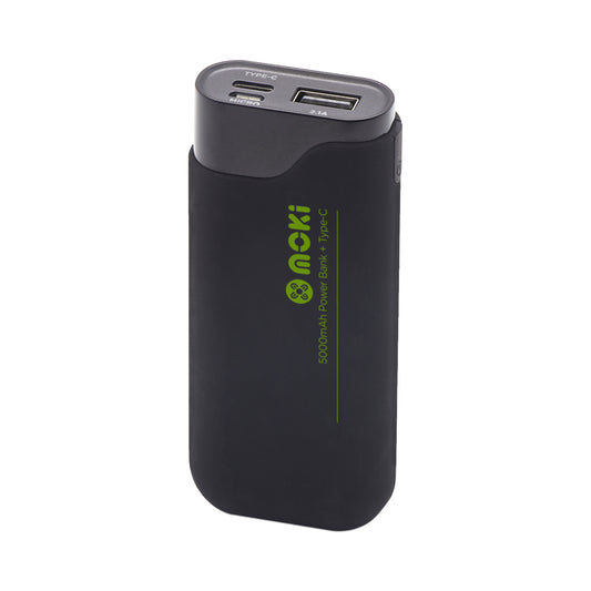 Black power bank with USB ports on a white background