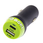 Moki car charger with two USB ports on a white background