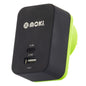 Black and green USB wall adapter with Moki branding on a white background