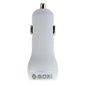 White car charger with 'moki' branding on a white background