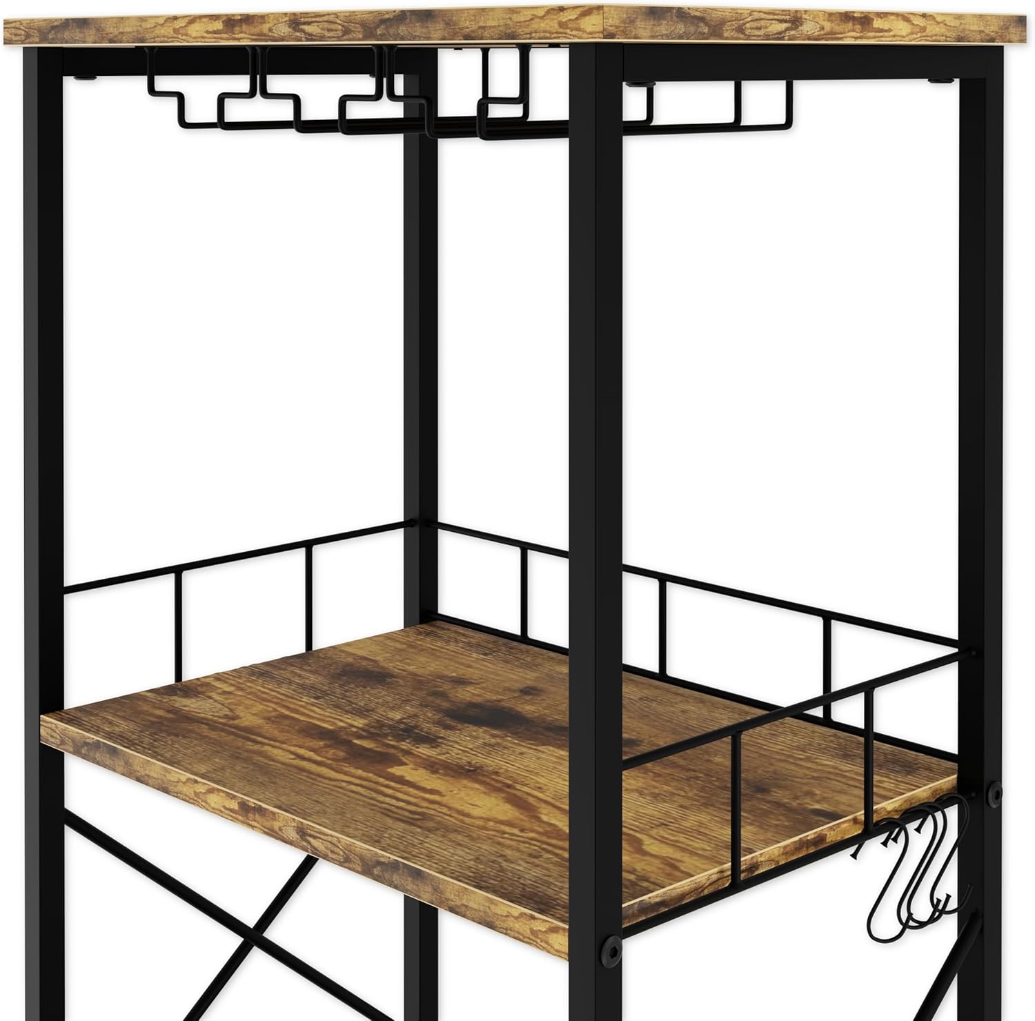 Wooden table with black metal frame on a white background