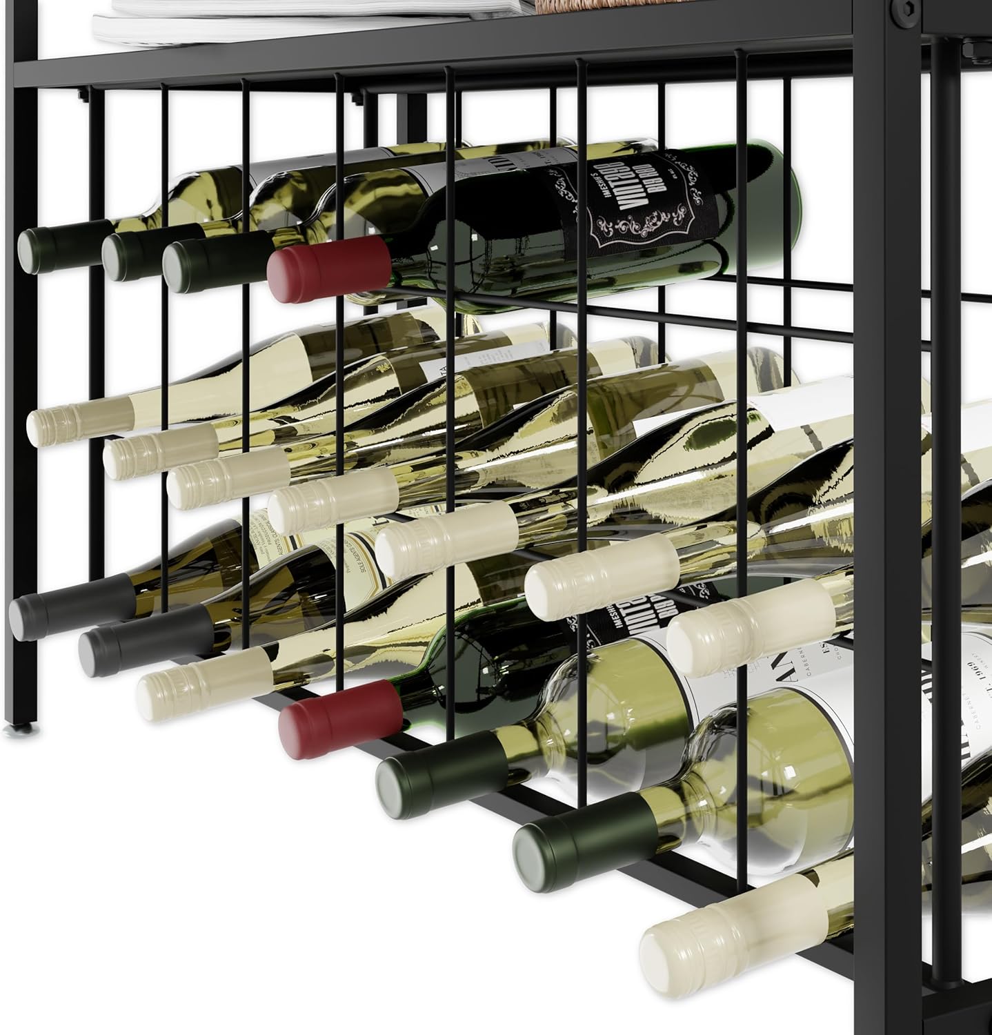 Wine rack with wine bottles on a white background