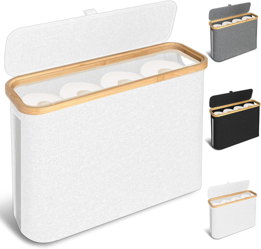White toiletry case with gold accents on a white background