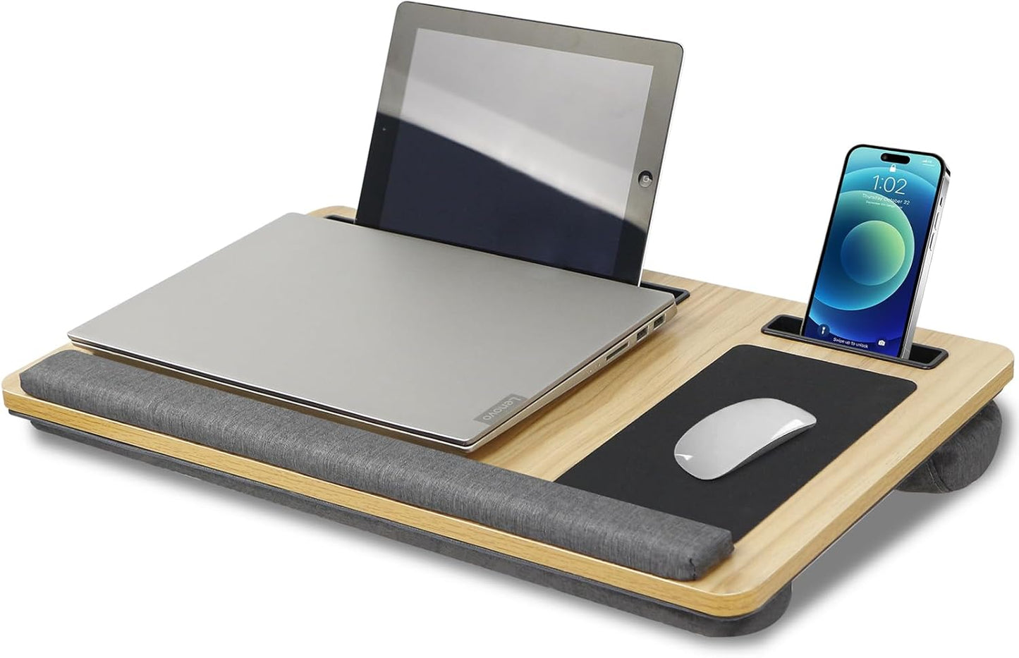 CARLA HOME Oversized Portable Lap Desk with Cushion,Mouse Pad, Tablet and Phone Holder which Fits Up to 17 Inch Laptops for Bed or Sofa (Black)