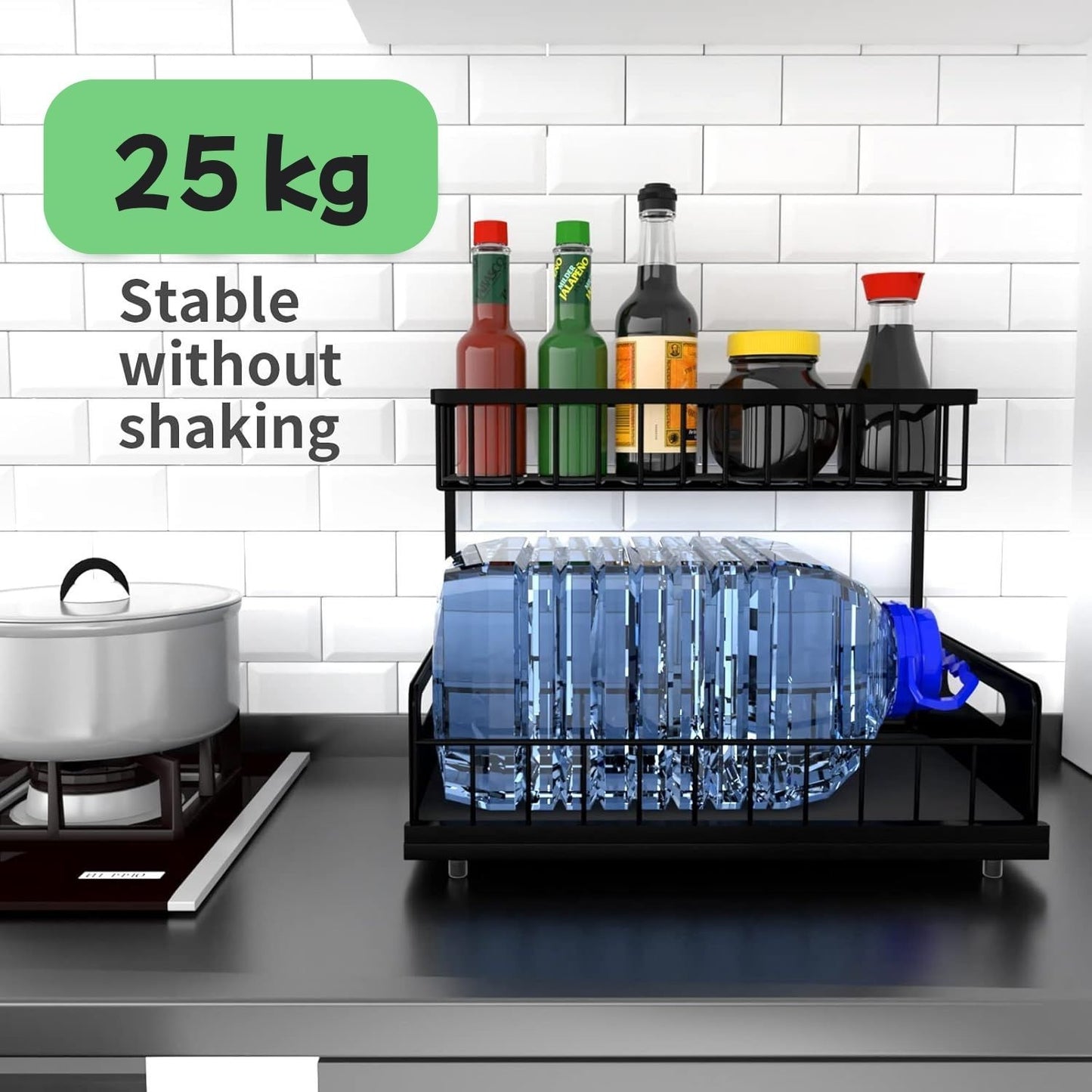 CARLA HOME 2 Tier Under Sink Organiser with Sliding Drawers for Kitchen & Bathroom