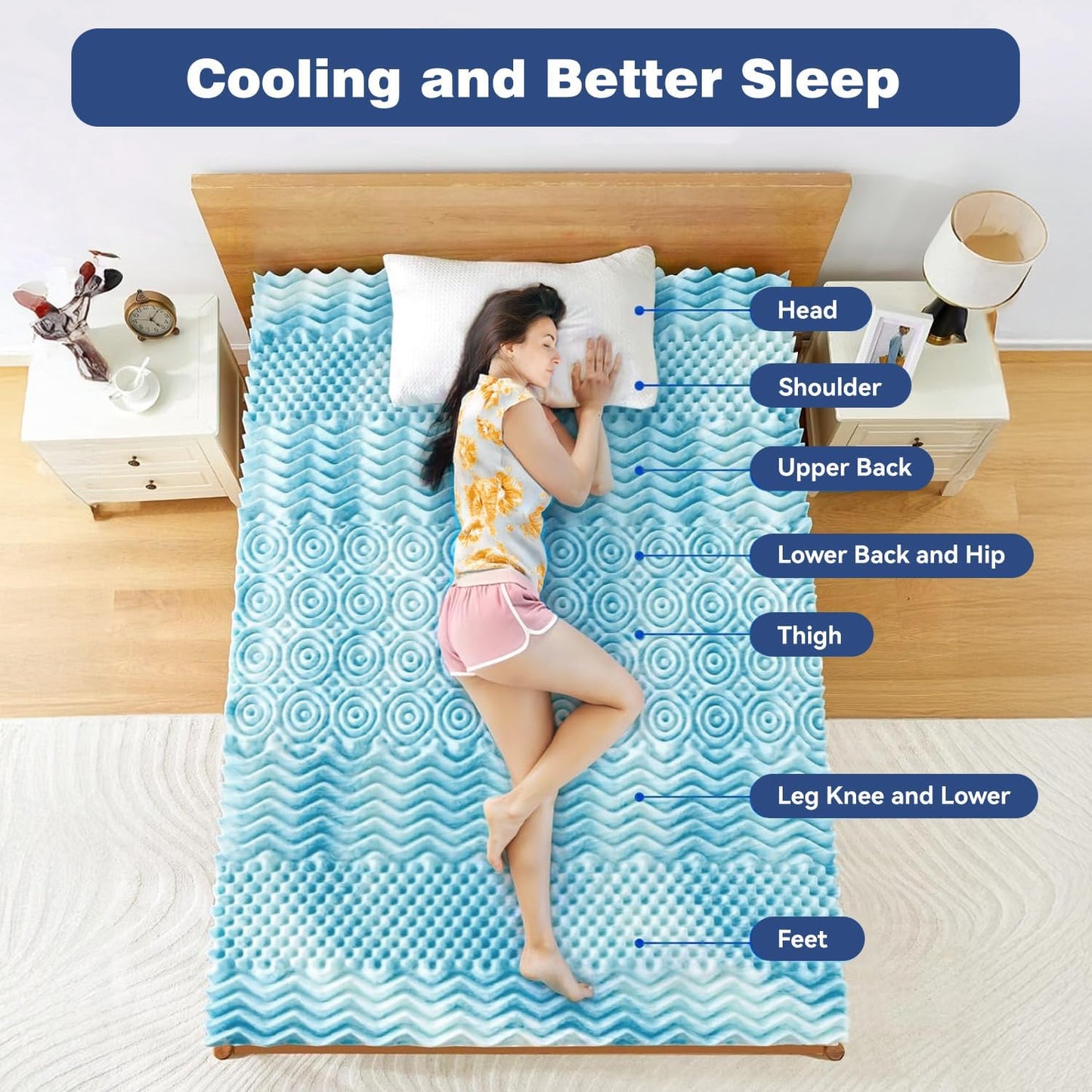 King Single Bamboo Memory Foam Mattress Topper 7-Zone 8cm