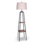 Sarantino Metal Etagere Floor Lamp Shade Metal Shelf in Wood Finish