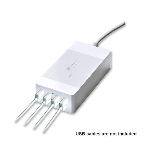 White electronic device with multiple ports on a white background