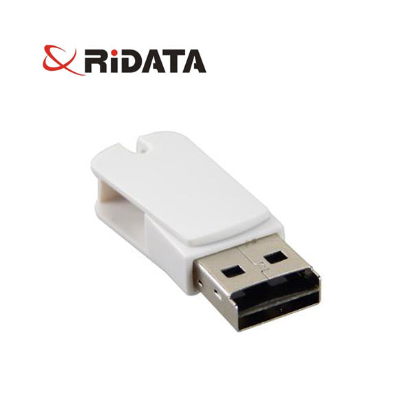White USB flash drive with 'RiDATA' logo on a white background