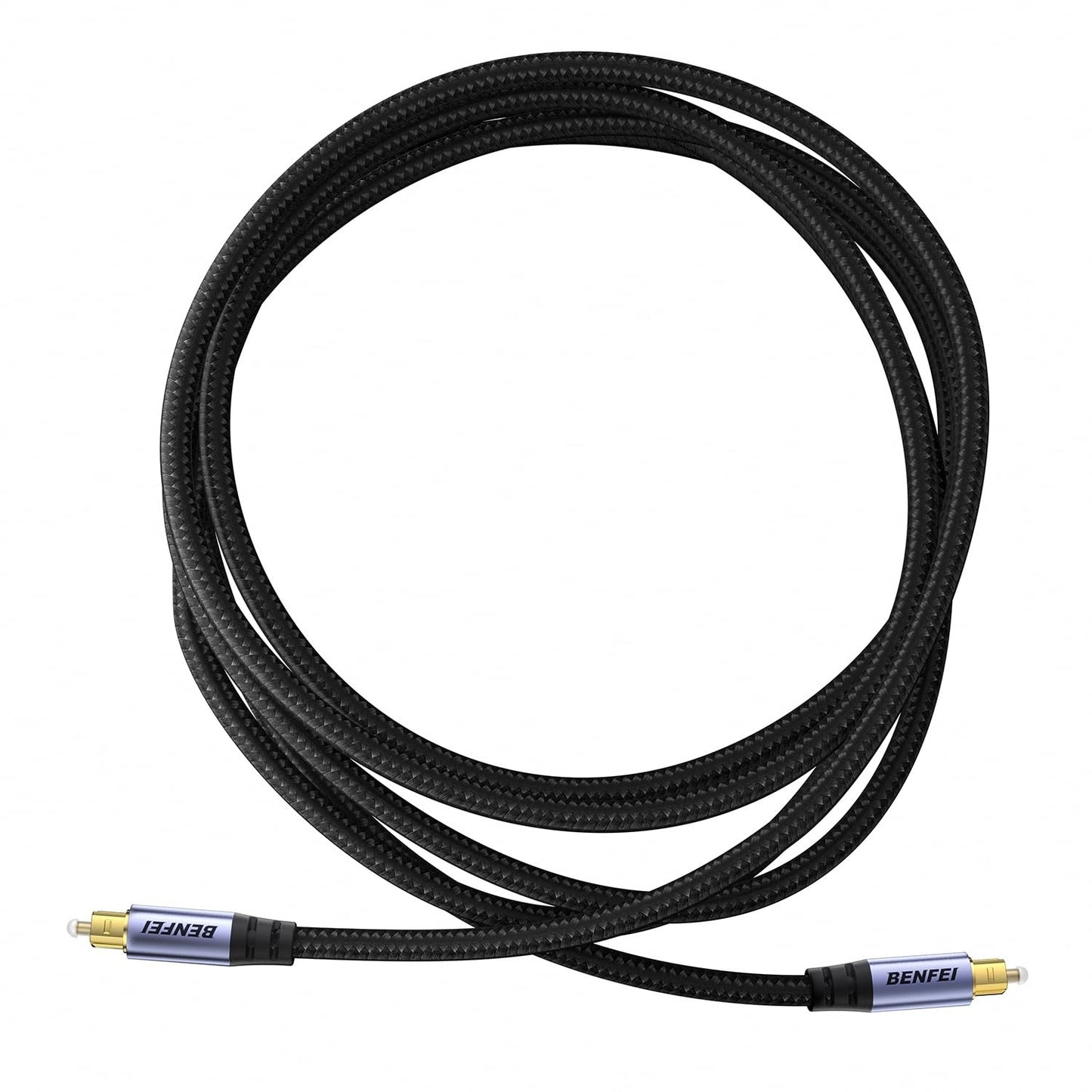 Coiled black cable with BENFEI branding on a white background