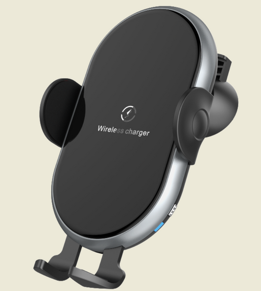 Wireless charger with logo on a beige background