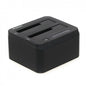 Black external hard drive docking station with SimpleTech branding on a white background
