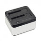 Black and white hard drive docking station with Simplecom branding on a white background