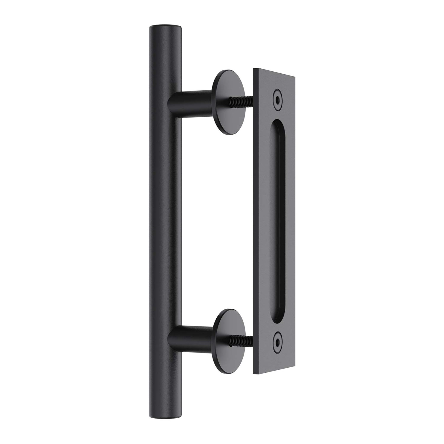 30cm Pull and Flush Barn Door Handle Square Handles set of Frosted Black Surface Round - Image 1