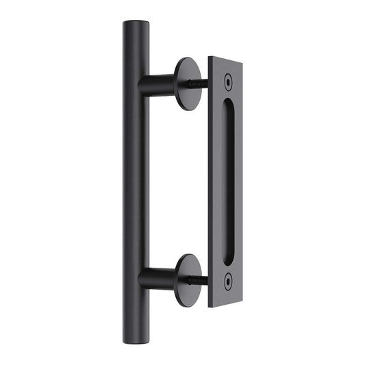 30cm Pull and Flush Barn Door Handle Square Handles set of Frosted Black Surface Round - Image 1