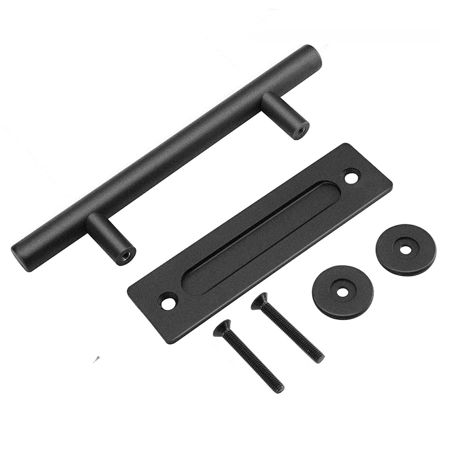 30cm Pull and Flush Barn Door Handle Square Handles set of Frosted Black Surface Round - Image 3