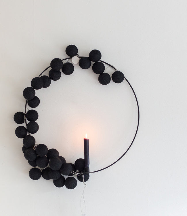 1 Set of 20 LED Black 5cm Cotton Ball Battery Powered String Lights Christmas Gift Home Wedding Party Bedroom Decoration Outd