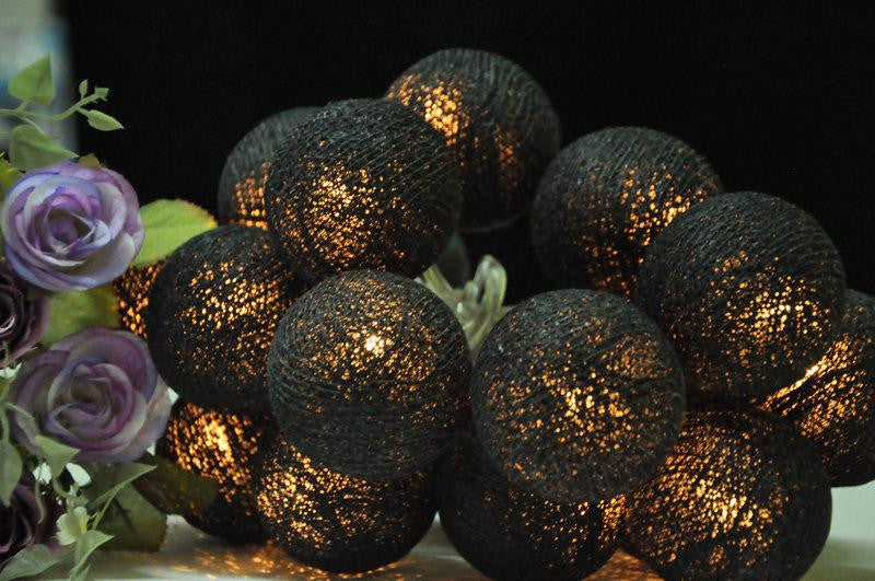 1 Set of 20 LED Black 5cm Cotton Ball Battery Powered String Lights Christmas Gift Home Wedding Party Bedroom Decoration Outd