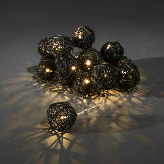 1 Set of Black 5cm Rattan Cane 20 Ball Battery Powered 3m String Lights Christmas Gift Home Wedding Party Bedroom Decoration 