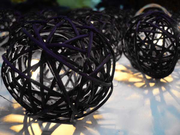 1 Set of Black 5cm Rattan Cane 20 Ball Battery Powered 3m String Lights Christmas Gift Home Wedding Party Bedroom Decoration 