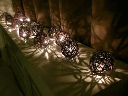 1 Set of Black 5cm Rattan Cane 50 Ball Battery Powered LONG 5m String Lights Christmas Gift Home Wedding Party Bedroom Decora