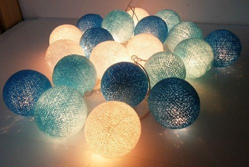 1 Set of 20 LED Blue 5cm Cotton Ball Battery Powered String Lights Christmas Gift Home Wedding Party Boys Bedroom Decoration 