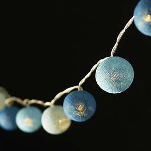 1 Set of 20 LED Blue 5cm Cotton Ball Battery Powered String Lights Christmas Gift Home Wedding Party Boys Bedroom Decoration 