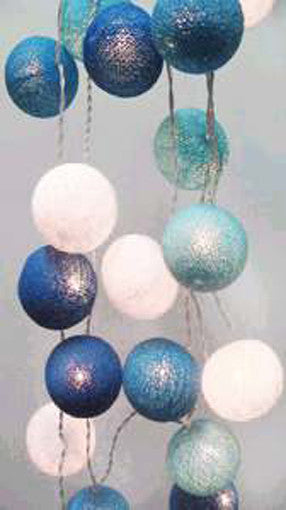 1 Set of 20 LED Blue 5cm Cotton Ball Battery Powered String Lights Christmas Gift Home Wedding Party Boys Bedroom Decoration 