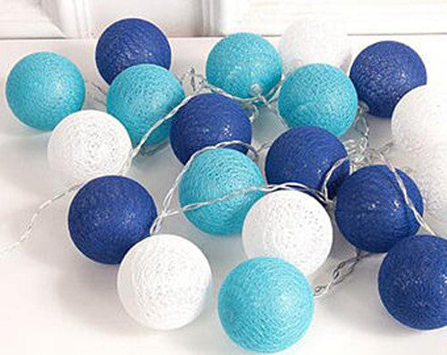 1 Set of 20 LED Blue 5cm Cotton Ball Battery Powered String Lights Christmas Gift Home Wedding Party Boys Bedroom Decoration 