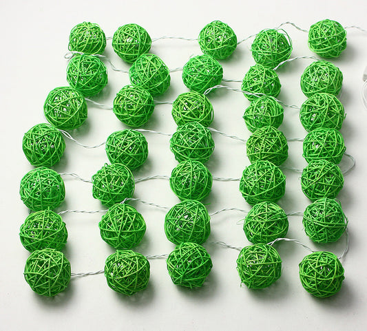 1 Set of Green 5cm Rattan Cane 20 Ball Battery Powered 3m String Lights Christmas Gift Home Wedding Party Bedroom Decoration 