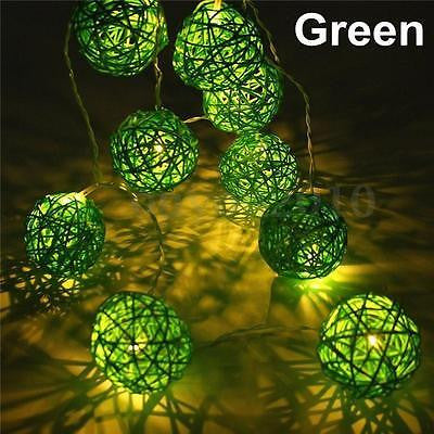 1 Set of Green 5cm Rattan Cane 50 Ball Battery Powered LONG 5m String Lights Christmas Gift Home Wedding Party Bedroom Decora