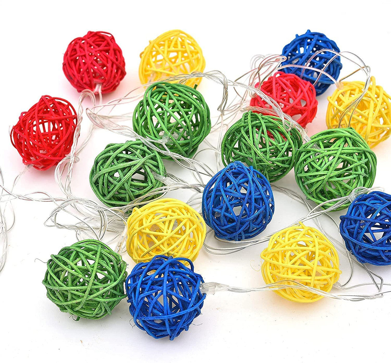 1 Set of Multi Coloured 5cm Rattan Cane 20 Ball Battery Powered 3m String Lights Christmas Gift Home Wedding Party Bedroom De
