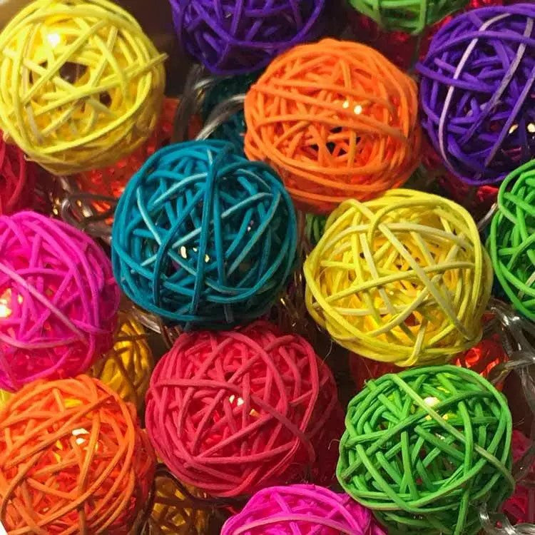 1 Set of Multi Coloured 5cm Rattan Cane 20 Ball Battery Powered 3m String Lights Christmas Gift Home Wedding Party Bedroom De