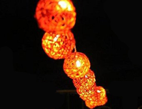 1 Set of Orange 5cm Rattan Cane 20 Ball Battery Powered 3m String Lights Christmas Gift Home Wedding Party Bedroom Decoration