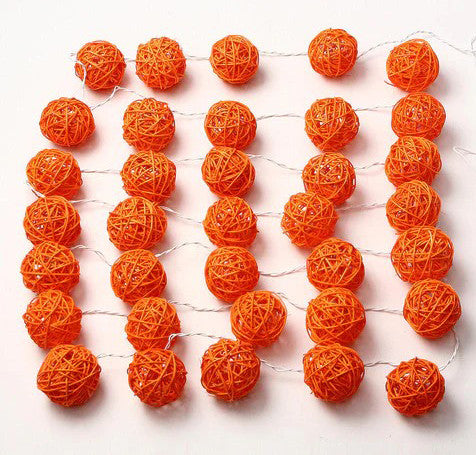 1 Set of Orange 5cm Rattan Cane 50 Ball Battery Powered LONG 5m String Lights Christmas Gift Home Wedding Party Bedroom Decor