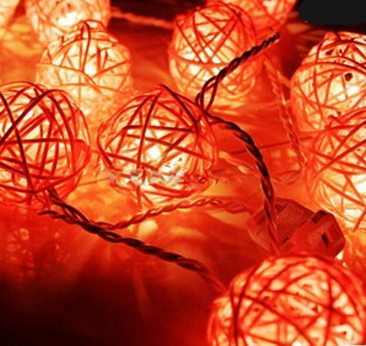 1 Set of Orange 5cm Rattan Cane 50 Ball Battery Powered LONG 5m String Lights Christmas Gift Home Wedding Party Bedroom Decor