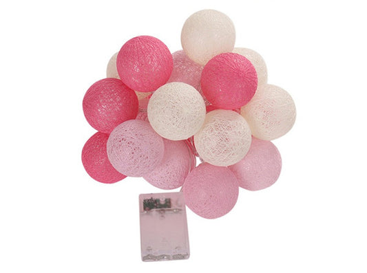 1 Set of 20 LED Pink 5cm Cotton Ball Battery Powered String Lights Christmas Gift Home Wedding Party Girl Bedroom Decoration 