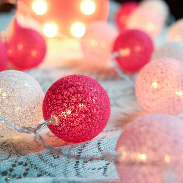 1 Set of 20 LED Pink 5cm Cotton Ball Battery Powered String Lights Christmas Gift Home Wedding Party Girl Bedroom Decoration 