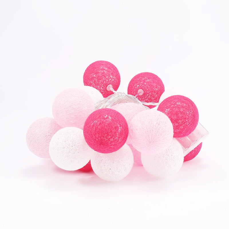 1 Set of 20 LED Pink 5cm Cotton Ball Battery Powered String Lights Christmas Gift Home Wedding Party Girl Bedroom Decoration 