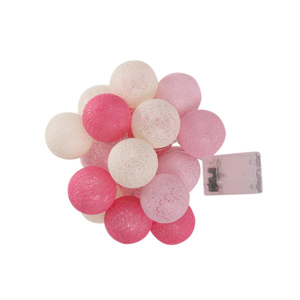 1 Set of 20 LED Pink 5cm Cotton Ball Battery Powered String Lights Christmas Gift Home Wedding Party Girl Bedroom Decoration 