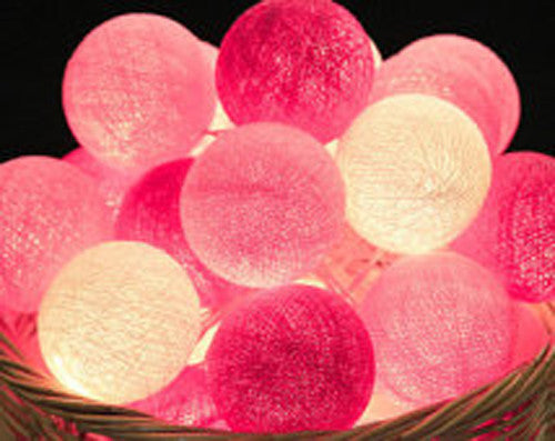 1 Set of 20 LED Pink 5cm Cotton Ball Battery Powered String Lights Christmas Gift Home Wedding Party Girl Bedroom Decoration 