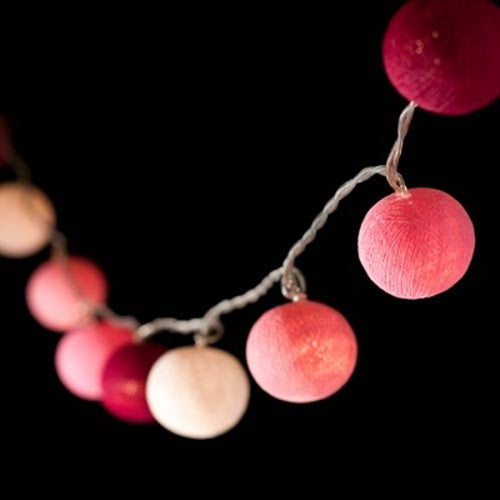 1 Set of 20 LED Pink 5cm Cotton Ball Battery Powered String Lights Christmas Gift Home Wedding Party Girl Bedroom Decoration 