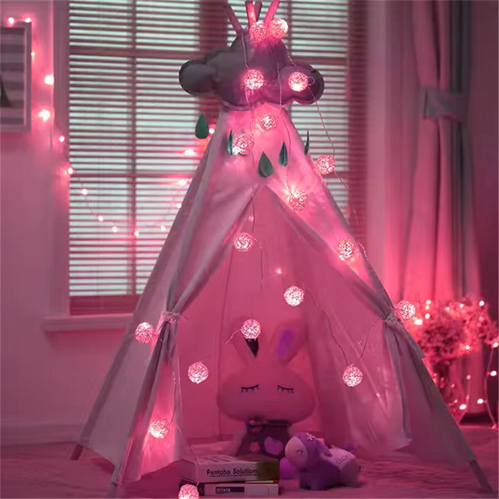 1 Set of Pink 5cm Rattan Cane 20 Ball Battery Powered 3m String Lights Christmas Gift Home Wedding Party Bedroom Decoration T
