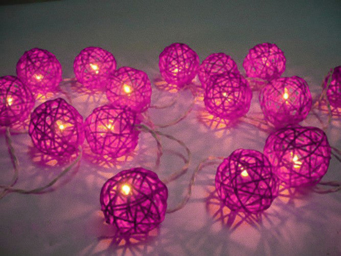 1 Set of Pink 5cm Rattan Cane 20 Ball Battery Powered 3m String Lights Christmas Gift Home Wedding Party Bedroom Decoration T