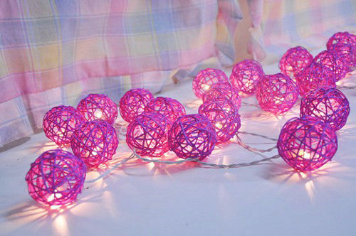 1 Set of Pink 5cm Rattan Cane 50 Ball Battery Powered LONG 5m String Lights Christmas Gift Home Wedding Party Bedroom Decorat