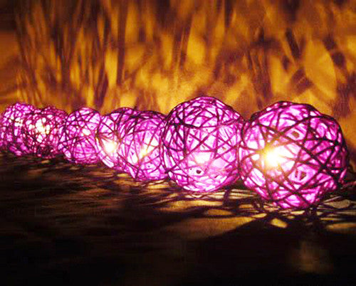 1 Set of Pink 5cm Rattan Cane 50 Ball Battery Powered LONG 5m String Lights Christmas Gift Home Wedding Party Bedroom Decorat