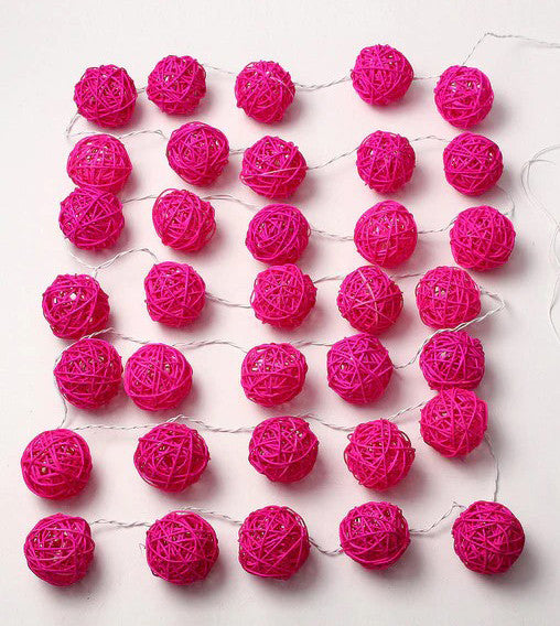 1 Set of Pink 5cm Rattan Cane 50 Ball Battery Powered LONG 5m String Lights Christmas Gift Home Wedding Party Bedroom Decorat