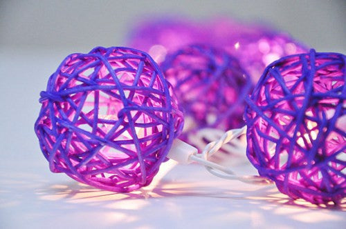 1 Set of 20 LED Cassis Purple 5cm Rattan Cane Ball Battery Powered String Lights Christmas Gift Home Wedding Party Bedroom De